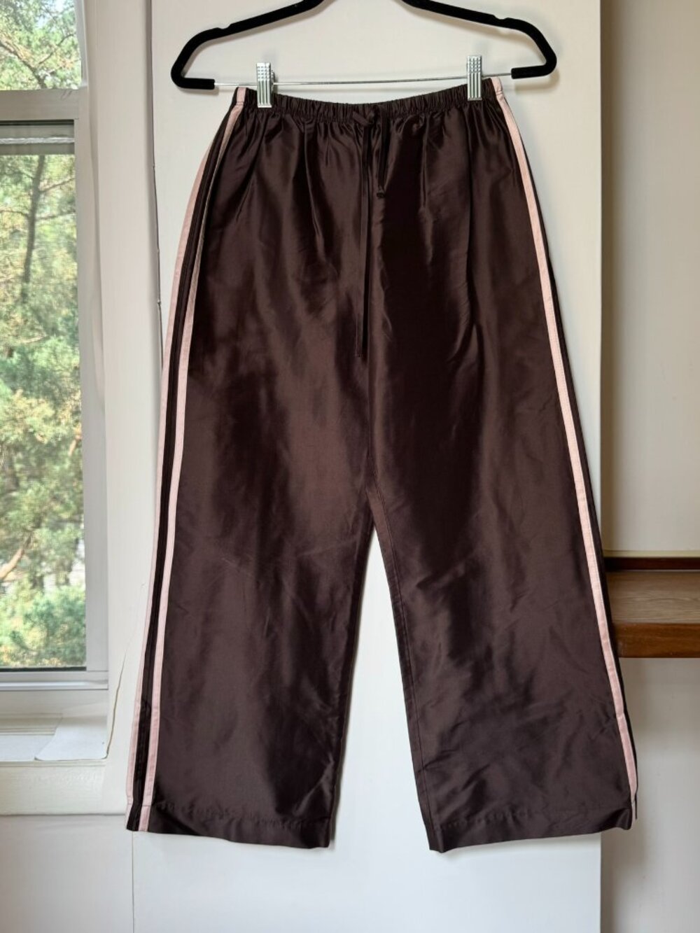 DONNI x Nuuly Silk Taffeta Track Pants Brown Pink Small - Picture 4 of 12